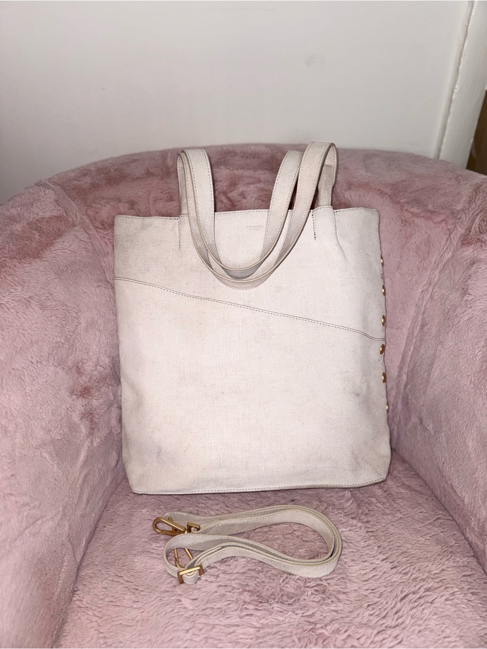 Cream Canvas Hammitt Tote Bag with Detachable Strap